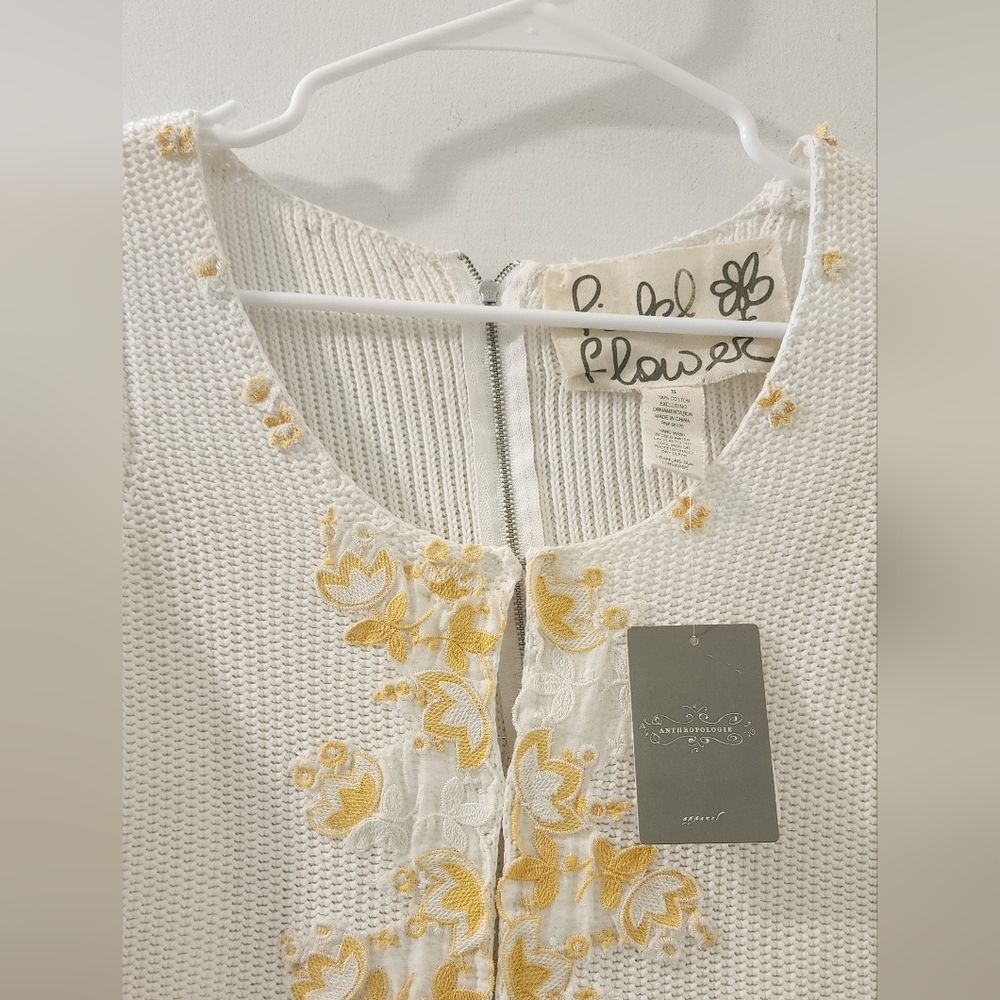 Anthropologie Field&Flower White and Yellow Floral Knit Top, Size Small, Cotton. - Picture 3 of 12